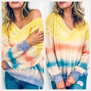 Multi Color V-Neck Cable Sweater